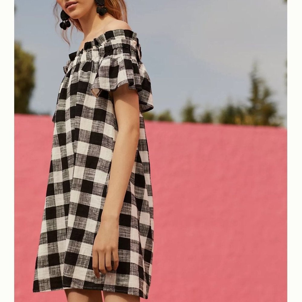 EUC Corey Lynn Calter Ruffled Gingham Off-Shoulder Dress, size M